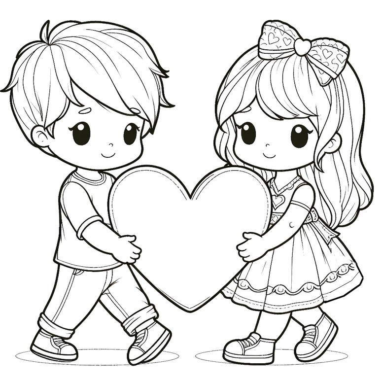 Coloring page Children carrying a heart