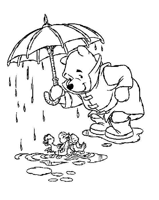 Malebøger Pooh i regnen