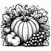 Coloring page Pumpkin, grape and apple