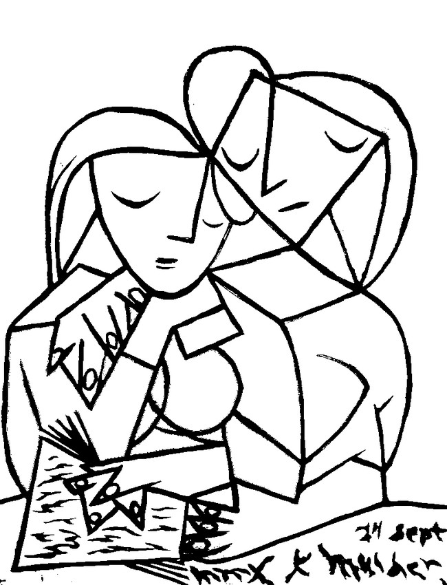 Coloring page Picasso: two girls reading