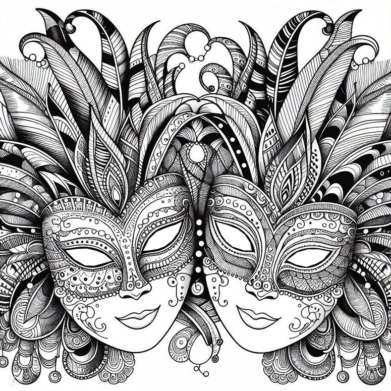 Coloring page Masks - Zentangle