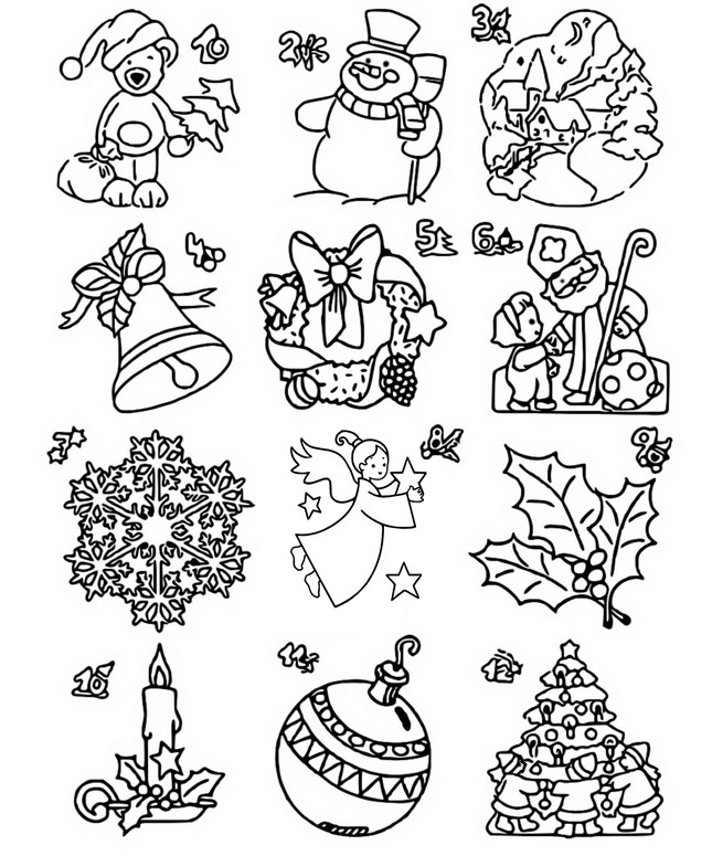 Coloring page Advent calendar - 1 to 12