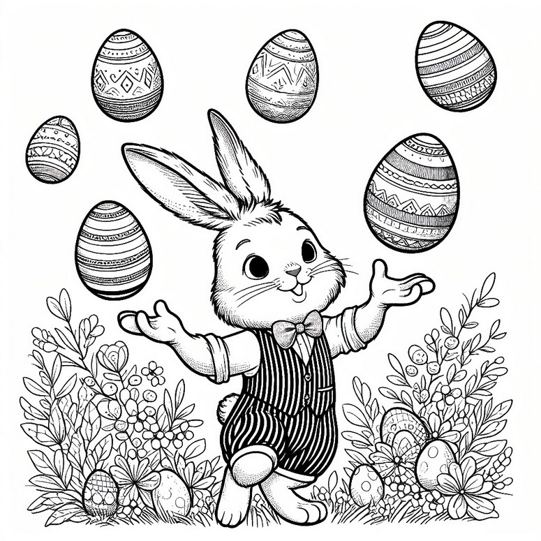 Målarbok En kanin som jonglerar med ägg
