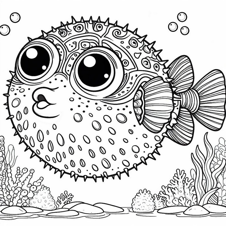 Dibujo para colorear pez globo