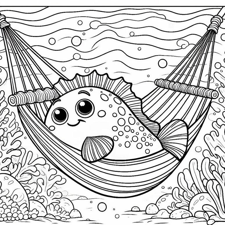 Coloring page Fish in a hammock
