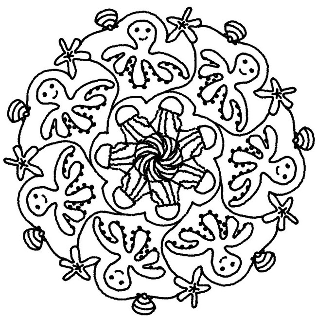 Coloriage Mandala poulpes et méduses