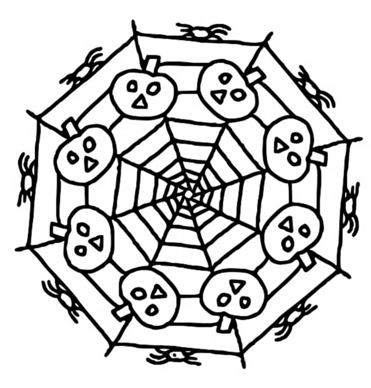 Coloring page Pumpkins in a spider web