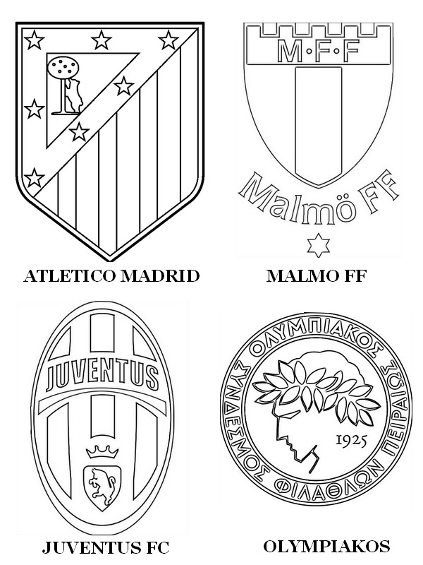 Kleurplaat Groep A: Atlético Madrid - Juventus FC - Olympiakos - Malmö FF