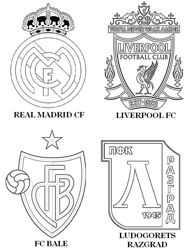 Desenho para colorir Grupo B:  Real Madrid CF - FC Bâle - Liverpool FC -Ludogorets Razgrad