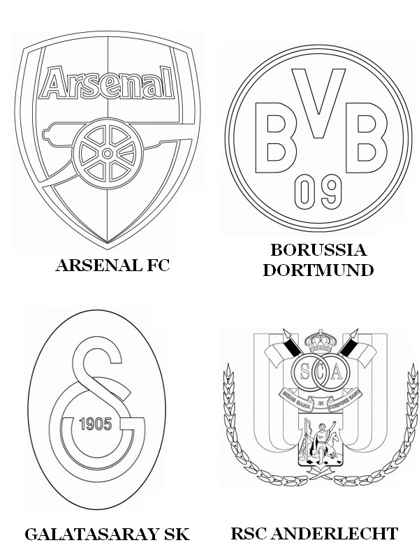 Coloring page Group D: Arsenal FC - Borussia Dortmund - Galatasaray SK - RSC Anderlecht