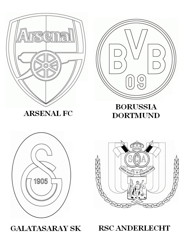 Malvorlagen Gruppe D: Arsenal FC - Borussia Dortmund - Galatasaray SK - RSC Anderlecht