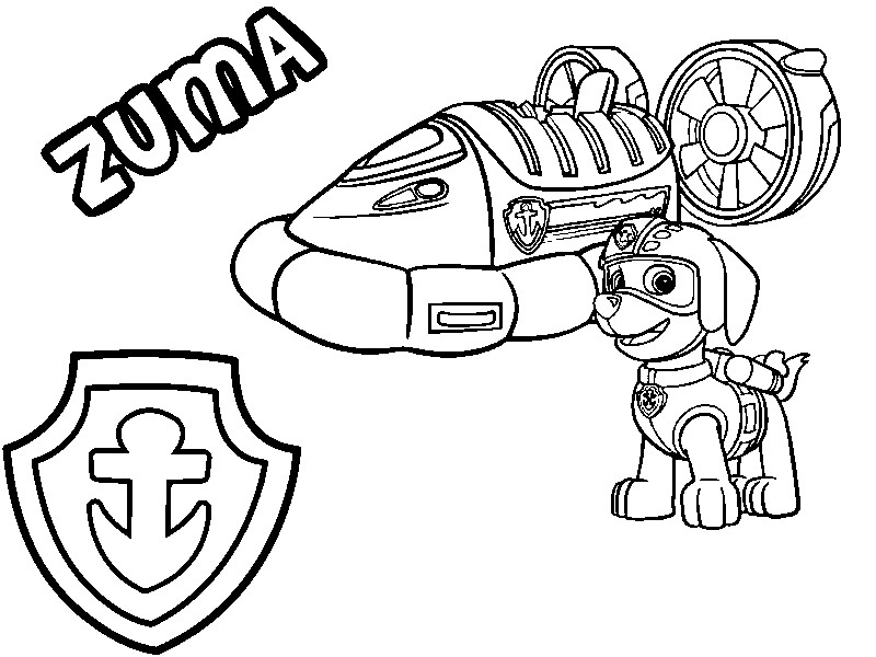 Coloring page Zuma, his hovercraft and badge