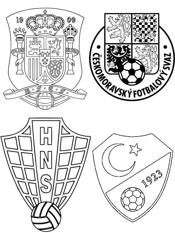 Coloring page Group D: Turkey - Croatia - Spain - Czech Republic