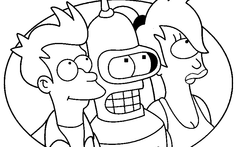 Coloring page Bender, Turanga Leela, Philip J. Fry