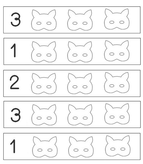 Coloring page Colour in the indicated number of masks - Preschool Worksheets Carnival