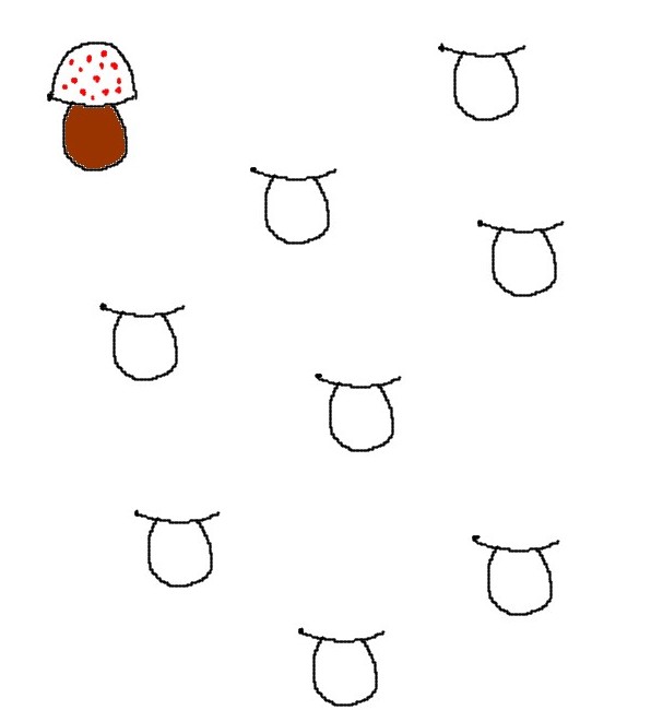 Coloring page End the drawing of mushrooms as the model - Preschool Worksheets Autumn