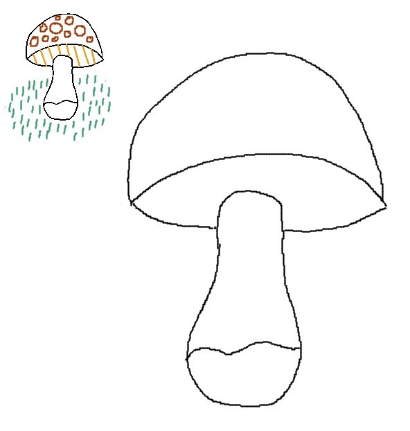 Coloring page End the drawing of the mushroom as the model