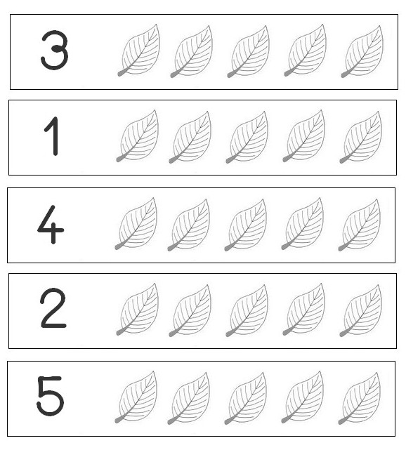 Coloriage Numération 1 à 5 Feuilles