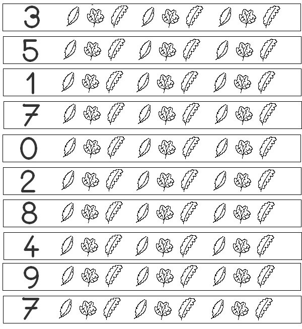 Coloriage Numération 0 à 9 Feuilles