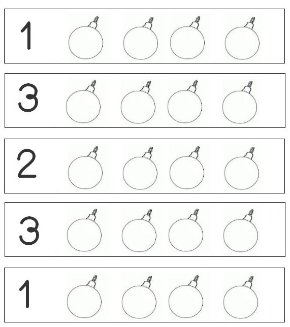 Coloriage Numération 1 à 3 Les boules de Noël