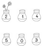 Coloring page Draw the number of flowers indicated on every jar.
