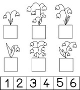 Coloring page Stick the number of bells on every jar of flowers.