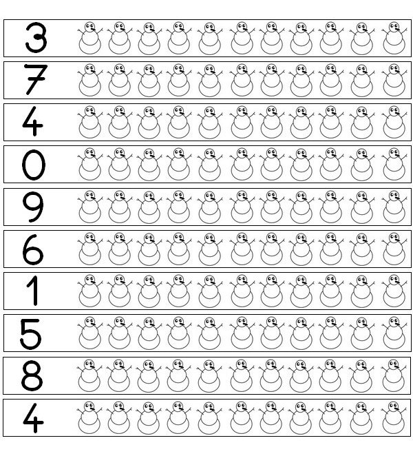Coloring page Colour in the indicated number of snowmen