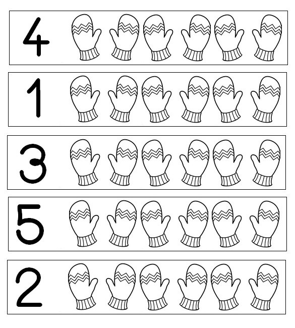 Coloring page Colour in the indicated number of mittens