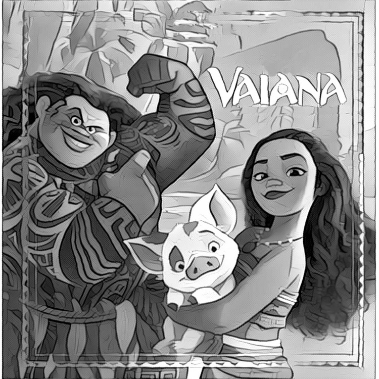 Coloring page Moana, Maui and the little pig