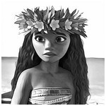 Coloriage Vaiana avec sa couronne de fleurs