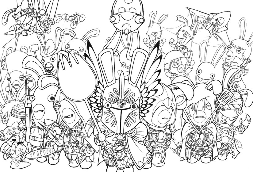 Coloring page Raving Rabbids on the attack!