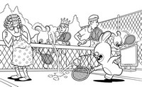 Coloriage Les Lapins Crétins jouent au tennis
