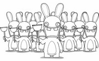 Coloriage Les Lapins Crétins avec leur pistolet ventouse