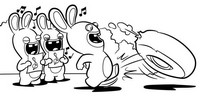 Coloring page Raving Rabbid cracks a tire