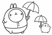 Desenho para colorir Molang e Piu-Piu na chuva