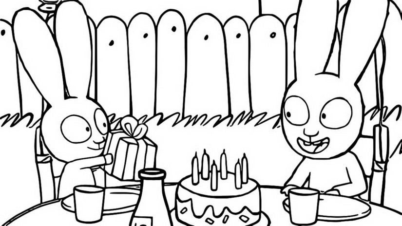 Dibujo para colorear El cumpleaños de Simon - Simon Conejo