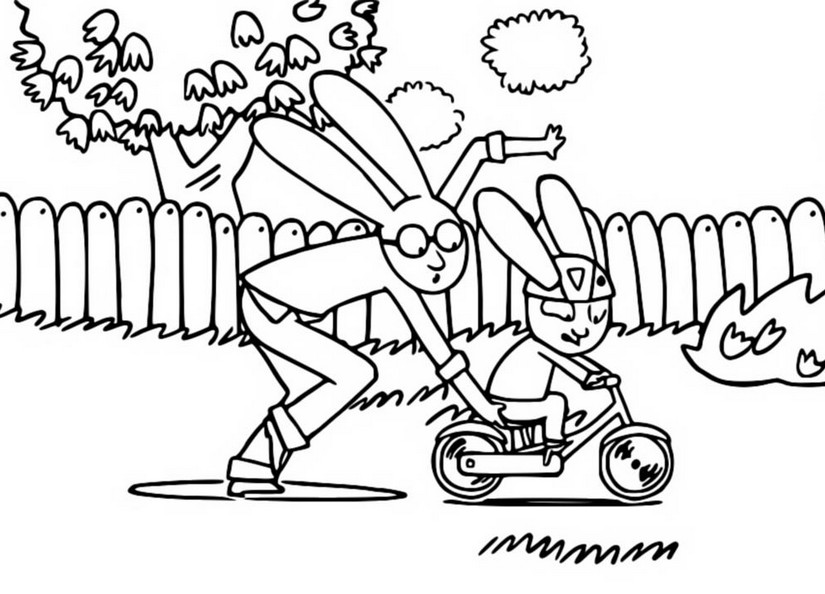 Desenho para colorir Simon aprende a andar de bicicleta - Simon Coelhinho