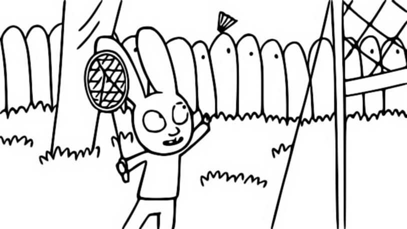 Desenho para colorir Simon joga badminton - Simon Coelhinho