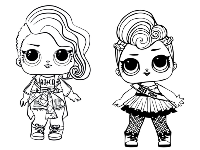 Tulostakaa värityskuvia LOL Yllätys Doll Rocker ja LOL Doll Miss Punk - Lol Surprise OMG Doll