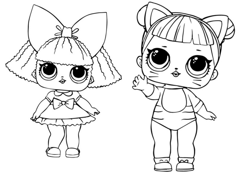 Coloring page LOL Doll Baby Cat and LOL Doll Glitter Queen - Lol Surprise Doll