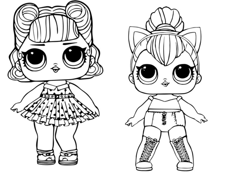 Coloring page LOL Doll Jitterbug and LOL Doll Kitty Queen - Lol Surprise Doll
