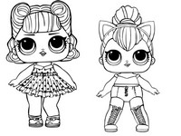 Coloring page LOL Doll Jitterbug and LOL Doll Kitty Queen