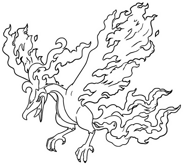 Desenhos para colorir de Moltres: traga o lendário fogo / vôo