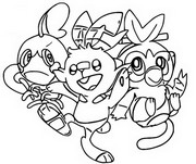 Disegno da colorare Sobble, Scorbunny e Grookey