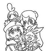 Desenho para colorir Trainers e Scobble, Scorbunny e Grookey