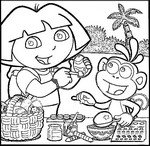 Coloriage Dora décore les oeufs de Pâques