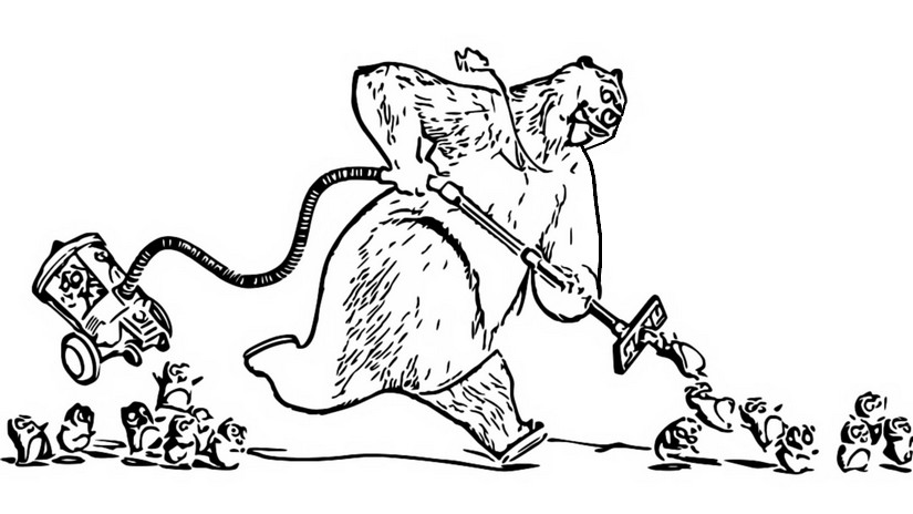 Coloring page Grizzy captures lemmings with vacuum