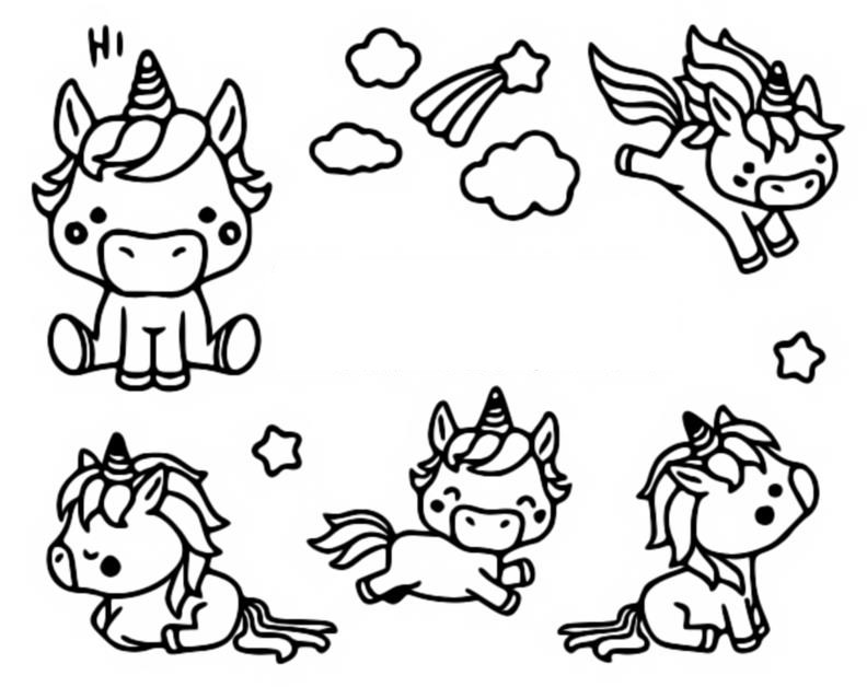 Desenhos de Kawaii Unicórnio para Colorir e Imprimir - Colorir Tudo