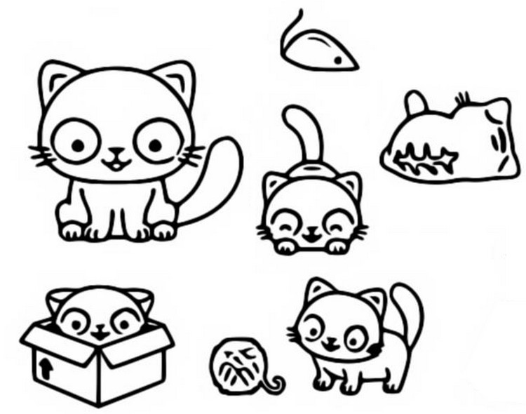 Gatinho fofo kawaii para colorir - Imprimir Desenhos