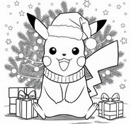 Tegning for fargelegging - jul - Pikachu
